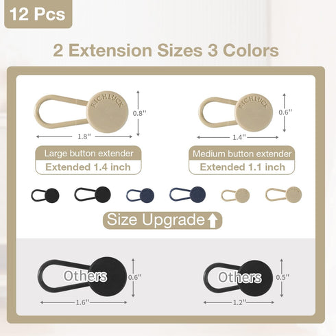 12Pcs Button Extenders for Jeans, Pants Waist Button Extender for Women Men, 3 Colors Pant Waistband Expander, RichLuck Instant Jeans Waist Extens...