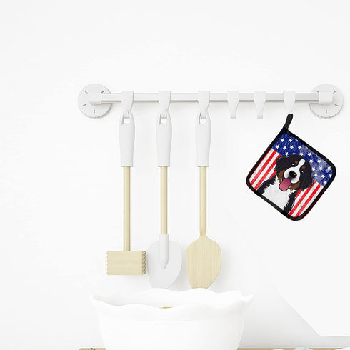 Caroline's Treasures BB2167PTHD American Flag and Bernese Mountain Dog Pair of Pot Holders Kitchen Heat Resistant Pot Holders Sets Oven Hot Pads f...