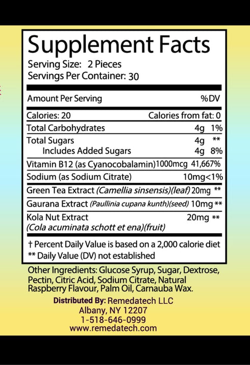 Energy Gummies Contain Guarana Extract, Kola Nut Extract, Green Tea Extract, Vitamin B12, Boost Energy Level, Reduce Fatigue, Cognitive Health, Mo...