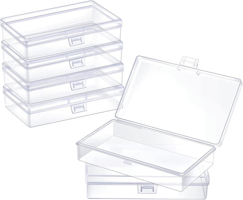 6 Pack Small Plastic Containers with Hinged Lids, Rectangle Clear Storage Boxes for Beads, Jewelry, Game Pieces, Crafts Items and Office Supplies ...
