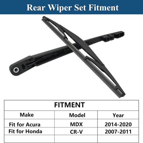 Rear Windshield Wipers Blade Arm Set for Acura MDX 2014-2020, Honda CRV CR-V 2007-2011, Back Glass Wiper Arm Blade Replacements All Seasons Fit, R...