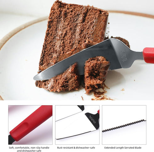 Professional Stainless Steel Pie Spatula Server - 2-Pack Red Cake Cutter & Pizza, Dessert Serving Knife Set - Dishwasher Safe Kitchen Tool...