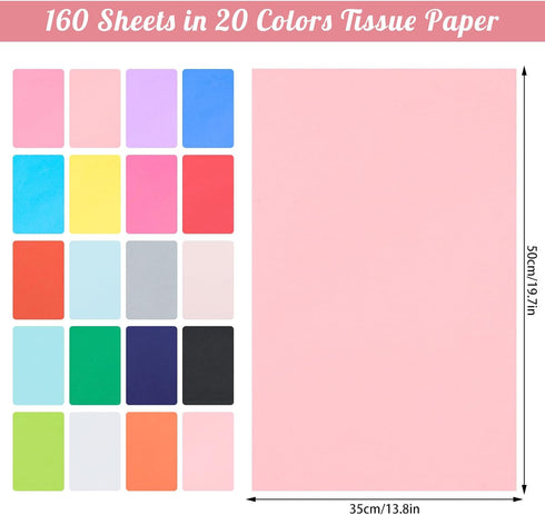160 Sheets Colored Tissue Paper, Tissue Paper Bulk 14 X 20 Inches Tissue Paper for Gift Bags Wrapping DIY Crafts Wedding Birthday...