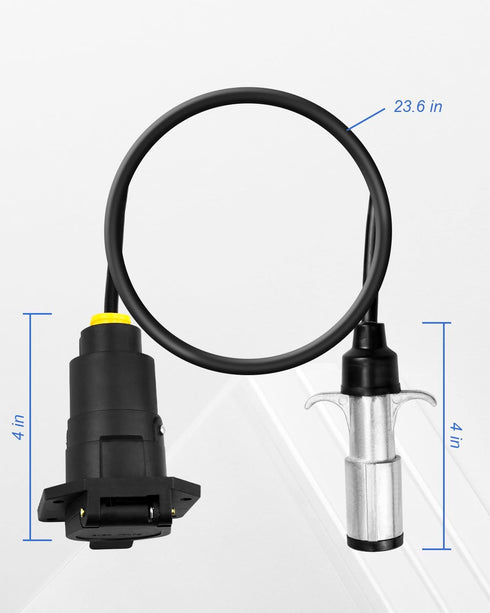 57667 Durable 6-Way to 7-Way RV Blade Trailer Wiring Adapter with Harness Protector Water Proof 23.6'' 6 Pole on Truck to 7 Blade on Trailer Conne...
