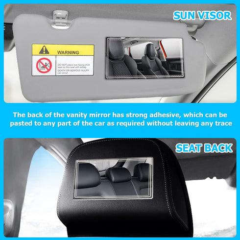 Car Sun Visor Mirror, Stainless Steel Seatback Makeup Mirror, Auto Self-Adhesive Cosmetic Mirrors, Travel Vanity Rearview Mirror, Universal for Ve...