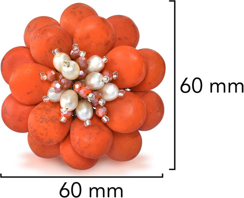 Double Sunflower Dyed Orange Howlite and Cultured Freshwater White Pearl Floral Pin or Brooch...