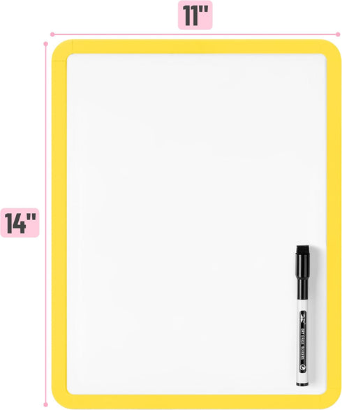 Mr. Pen- Dry Erase Board, 14” x 11” with a Black Dry Erase Marker, Yellow Frame, Small White Board, White Board for Kids, White Board for Students...