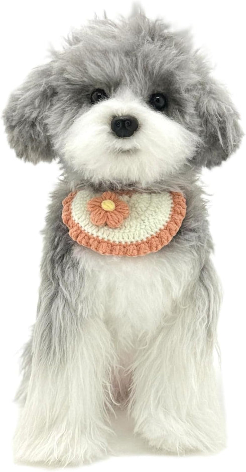 Dog Costume and Cat Costume,Handmade Knitted Dog bandanas,Orange Flower Dog Birthday Outfit for Small Dogs,Cute Cat Bandana Collar for Party,Daily...