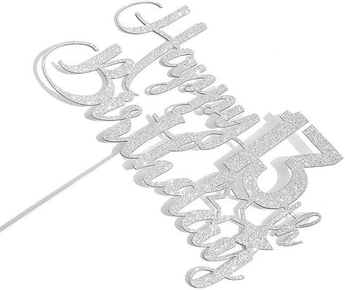 Silver Glitter Happy 13th Birthday Cake Topper - 13th Birthday Cake Topper, 13th Birthday Party Decoration...
