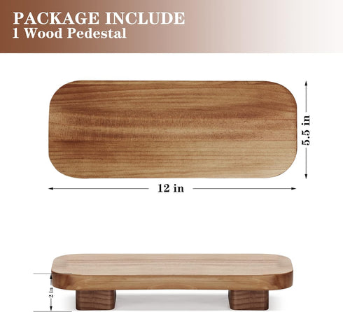 Farmhouse Wood Tray Rustic Wooden Pedestal 12 * 5.5 * 2 inches Decorative Wood Riser for Farmhouse Kitchen Counter Bathroom Room Decor (Brown)...