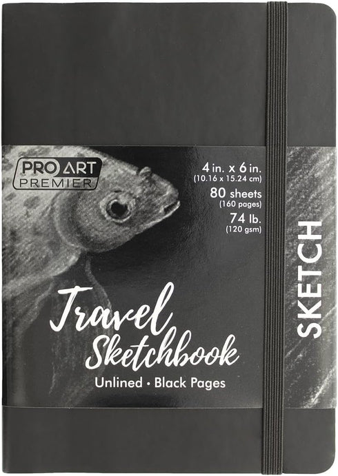 Pro Art Premier Sketch Book Travel 6"x 4" Black 74lb Black 80 Sheets, Sketch Book, Sketchbook, Drawing Pad, Sketch Pad, Drawing Paper, Art Book, D...