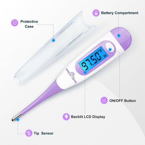 Easy@Home Digital Basal Thermometer with Large Backlight LCD Display, 1/100th Degree High Precision and Memory Recall, NOT Bluetooth Enabled,Upgra...