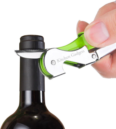 Wine Opener Waiters Corkscrew by Kitchen Gadgets - 3 Pack - 3in1 Multitool: Double Hinged Corkscrew + Foil Cutter Knife + Cap Opener - Easy One Ha...