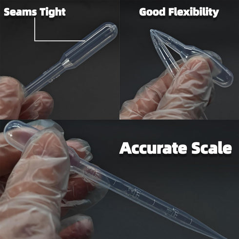 100 PCS 3ML Dropper Pipette - Disposable Plastic Transfer Pipettes for Accurate Liquid Transfer, Excellent Suction, Perfect for Oils, Resin, Craft...