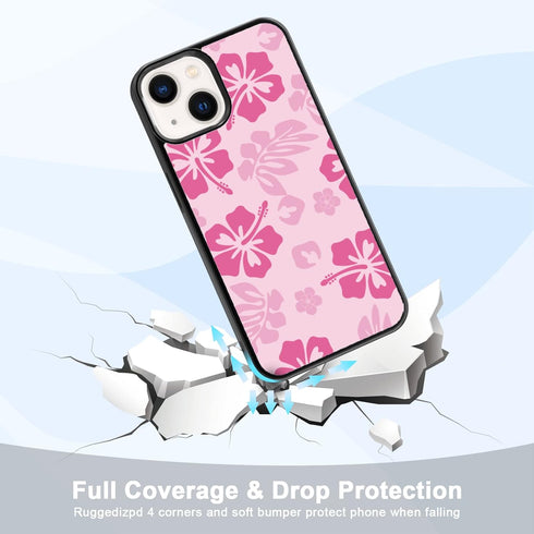 Pink Hibiscus Phone Case Compatible with iPhone 13 6.1 Inch - Shockproof Protective TPU Cute Flower Printed iPhone Case Designed for iPhone 13 Cas...