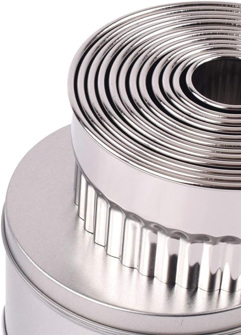Stainless Steel Fluted Edge Round Cookie Biscuit Cutter Set 12 Pieces Graduated Ring Sizes...
