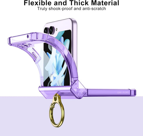 for Samsung Galaxy Z Flip 5 Case Hinge Protection Luxury Soft Transparent with Ring Holder Built-in Screen Protector All-Inclusive Shockproof Case...