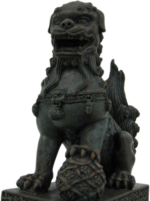 YTC Summit International, Inc. Pair of Chinese Lions Stone Guardian Statue on Engraved Base Figurines Set of 2...