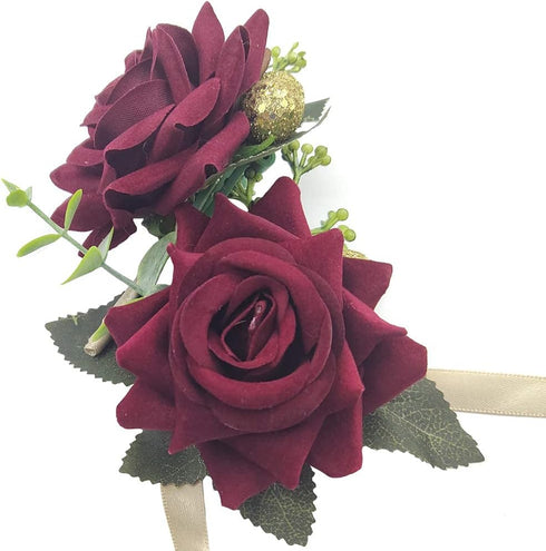 Arlai Wedding Prom Corsage and Boutonniere Set, Rose Wrist Corsage Ribbon Bracelet, Artificial Flower Christmas Wrist Corsage...