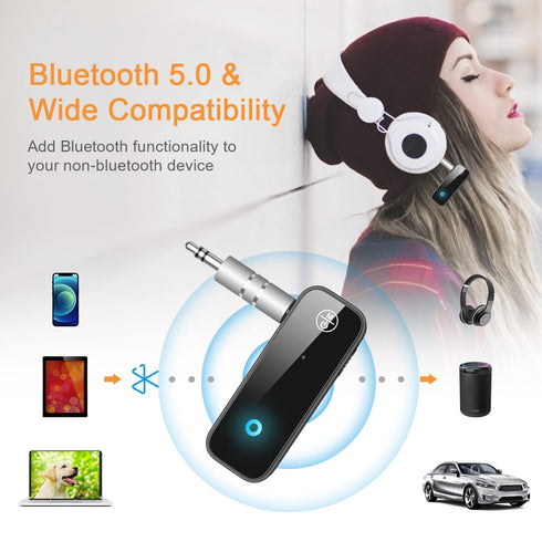 JXTZ (Upgraded) Bluetooth AUX Adpater for Car, Bluetooth Transmitter and Receiver, 3.5mm Aux Bluetooth Car Adapter, Wireless Audio Receiver for Ca...