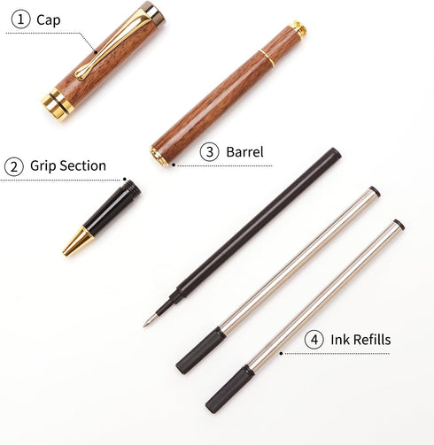 Ayiaren Luxury Walnut Wood Ballpoint Pen Writing Set with 2 Black Ink Refills Fancy Business Office Pens Gift Cool Nice Wooden Gel Pen for Men Wom...