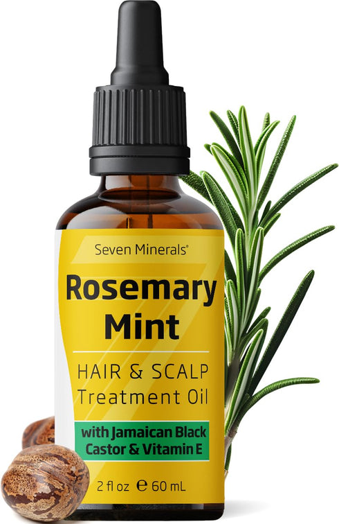 Seven Minerals, NEW Rosemary Oil for Hair Growth, Infused with Jamaican Black Castor Oil, Vitamin E, Mint & Natural Hair Strengthening Oils, Thick...
