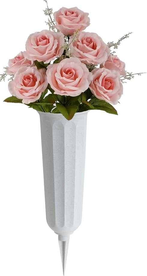 2 Pack Plastic Cemetery Vase with Ground Spike – 9.75" x 3" Outdoor Grave Flower Holder – Granite Memorial Floral Container...