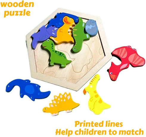 Wooden Dinosaur Puzzles for Toddlers Educational Learning Toy for 3 4 5+Year Old Boys Girls Shape Pattern Block Puzzles...
