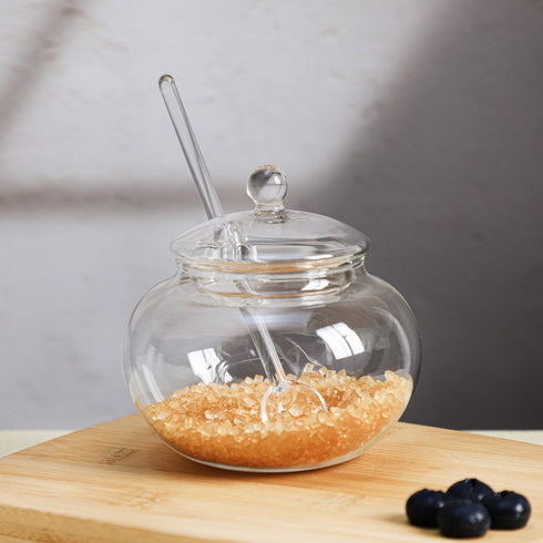 123Arts Clear Glass Sugar Bowl With Lid and Sugar Serving Spoon,8 ounces...