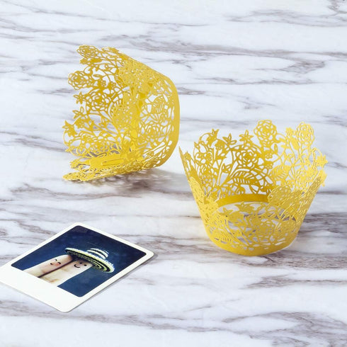 60pcs Gold Rose Lace Cupcake Wrappers Holders, Laser Cut Cupcake Liners Decorative Liners for Wedding Party Birthday Cake Decoration Supplies...