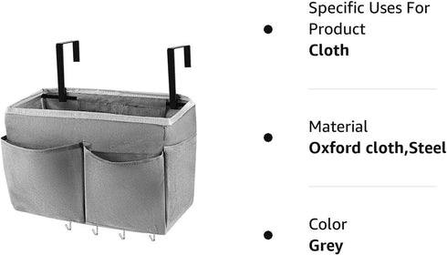 Bedside Storage Organizer 5 Pockets with 4 Hooks Hanging Storage Bag for Headboards/Bunk Bed (Grey)...