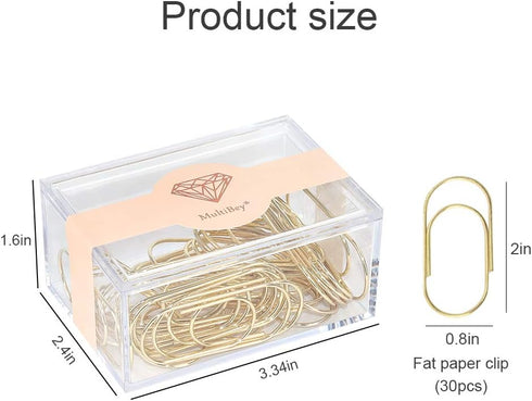 Gold Jumbo Paper Clips, Multibey 2" Non-Skid Metallic Large Wide Paper Clips Bookmark in Reusable Holder Office Supplies Decor, 30PCS Per Box (Gol...