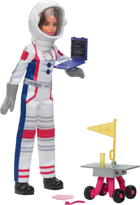 Barbie Careers Playset, 65th Anniversary Astronaut Set with Brunette Doll & 10 Accessories Including Rolling Rover & Space Helmet with Flipping Sh...