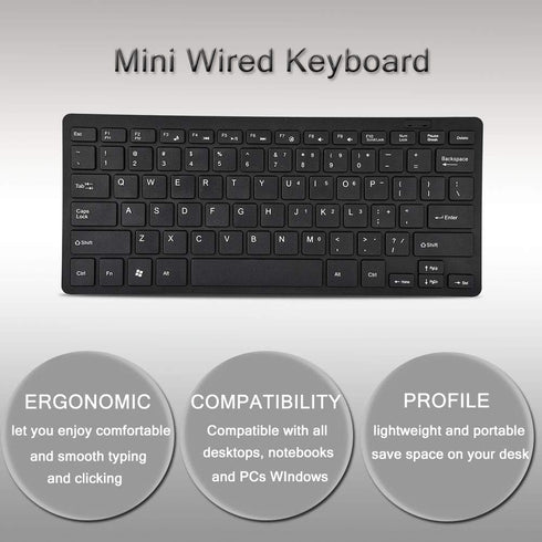 Yoidesu Mini Wired Keyboard, Thin Full Size USB Wire Corded Keyboard,Portable 78 Keys USB Multimedia Game Office Keyboard, Suitable for PC, Comput...