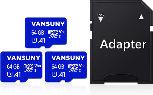 Vansuny Micro SD Card 64GB 3 Pack microSDXC Memory Card with SD Adapter A1 App Performance V30 4K Video Recording C10 U3 Micro SD for Phone, Secur...
