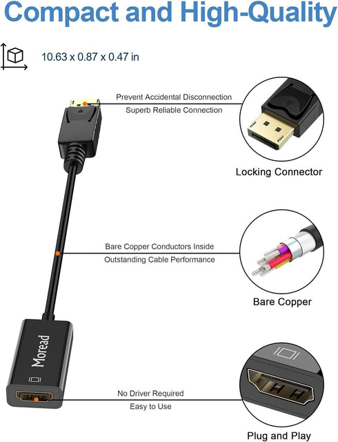 4K DisplayPort (DP) to HDMI Adapter, Uni-Directional Gold-Plated Display Port Computer to HDMI Screen Converter (Male to Female) Compatible with H...
