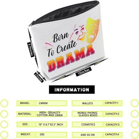 CMNIM Theatre Life Gift Drama Theater Make Up Bag for Drama Actor Actress Cosmetic Pouch Gift for Born To Create Drama Bags (Create Drama Makeup B...