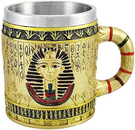 Egyptian Theme Golden King Tut Pharaoh of Egpyt Dynasty Beer Stein Tankard Coffee Cup Mug Great Gift For Ancient Egyptian Culture Lovers School Cl...
