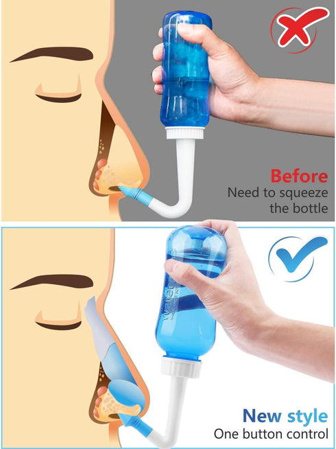 Darate Neti Pot Sinus Rinse Bottle, Nose Wash Cleaner Pressure Rinse Nasal Irrigation for Adult & Kid BPA Free with Sticker Thermometer (500ML)...