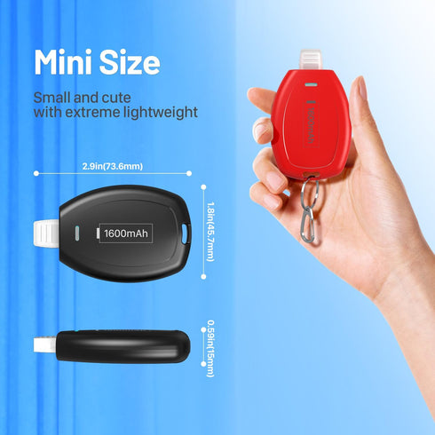 2-Pack Keychain Portable Charger for iPhone, 1600mAh Mini Power Emergency Pod Ultra-Compact External Power Bank Battery Pack, Key Ring Cell Phone ...