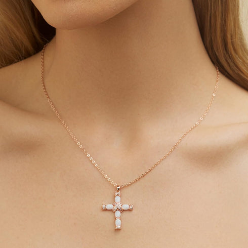 Barzel 18K Gold Plated Created Opal Cross with Chain, 18 Inches with 2 Inches Extension...
