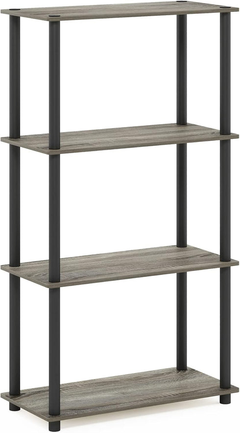 Furinno (99557GYW/BK) Turn-N-Tube 4-Tier Multipurpose Shelf Display Rack - French Oak Grey/Black...