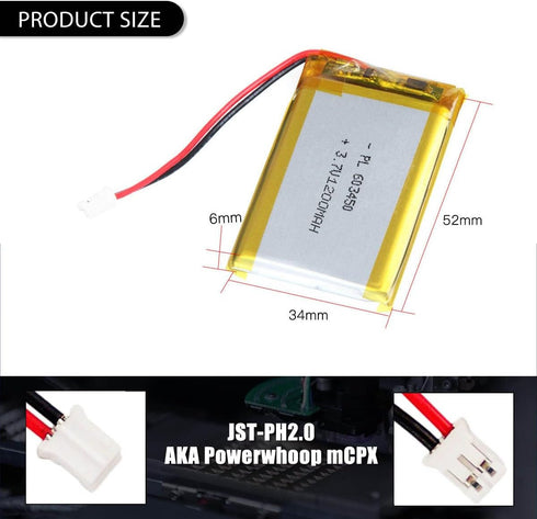 3.7V 1200mAh Battery 603450 Lithium Polymer Ion Rechargeable Li-ion Li-Po Battery with 2P PH 2.0mm Pitch Connector...