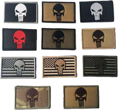 11 Piece Applique Embroidered Skull Flag Skeleton USA Flag Sew On Patch Hook & Loop Badge Armband for Bag Clothes Hat...