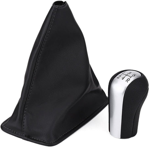 5 Speed Gear Shift Knob, Manual Gear Shift Knob Kit with Black Gear Stick Gaiter Cover Leather Shift Boot Cover Gear Shift Knob Gearstick Gaiter B...