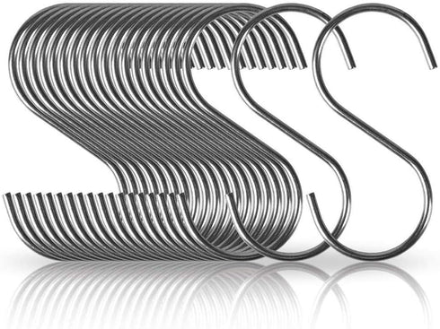 30 Pack Heavy Duty S Shaped Hooks - Stainless Steel, 2.5 inch Metal Hooks for Hanging in Kitchen, Bathroom, Bedroom and Office...