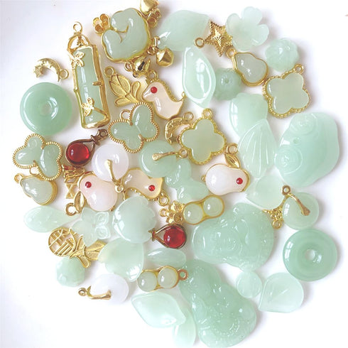 50Pcs Inlaid Alloy Imitation Jade Beads Accessories for DIY Jewelry Crafts Making,Assorted Shaped Spacer Charms Beads with Hole for DIY Necklace B...