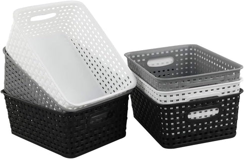6-Pack 10.4-Inch x 7.6-Inch x 4.05-Inch Plastic Storage Basket, Woven Basket Bin...