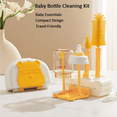 Baby bottle brush, EMTSEB 6 in 1 Bottle Cleaning Brush Set with Silicone Bottle Brush, Straw Brush, Nipple Brush, Soap Dispenser, Storage Box, Dry...