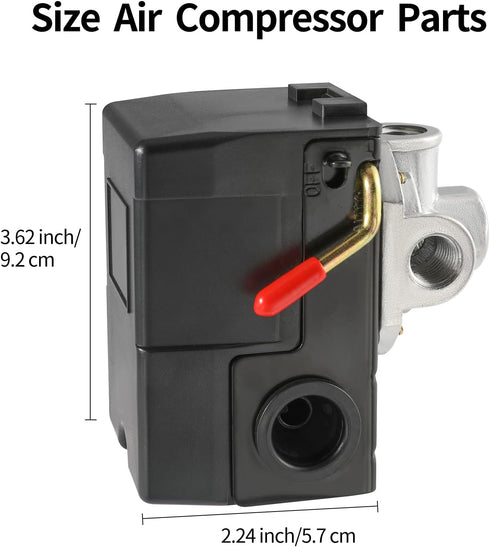 Air Compressor Pressure Switch Replacement LF10-4H with 95-125 PSI Range and 20A Rating, 4-Port...